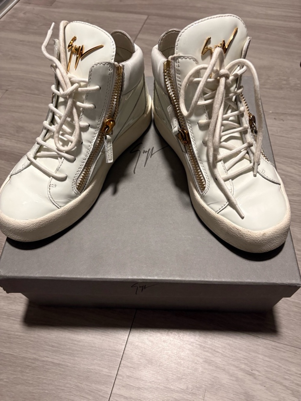 Giuseppe Zanotti White Leather High-Top Sneakers with Gold Hardware
